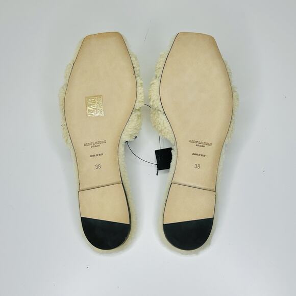 NIB Saint Laurent YSL Tribute EU 38 US 8 Slip On Flat Sandals Beige Shearling - Picture 8 of 10